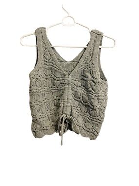 Jessica Simpson Crochet Drawstring Tank Top - Olive Green